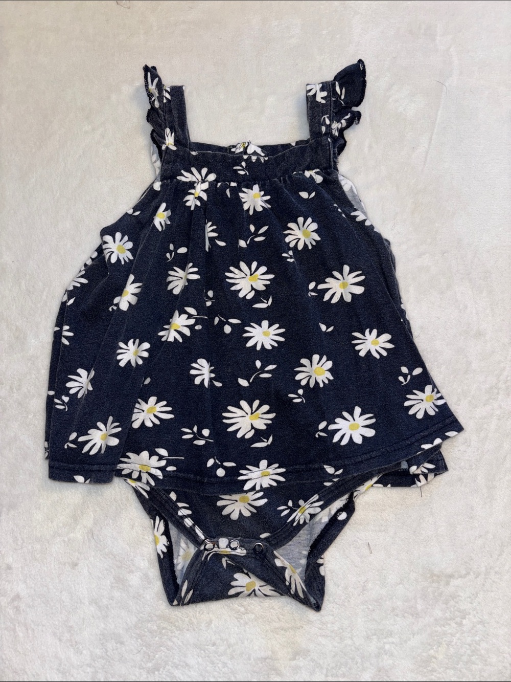 Quiltex Navy Daisy Tank Romper with Snap Bottom